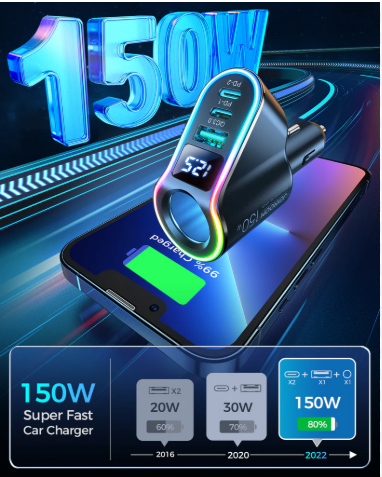 JOYROOM JR-CL21 150W 4 in 1 Cigarette Lighter Car Charger with LED Digital Display