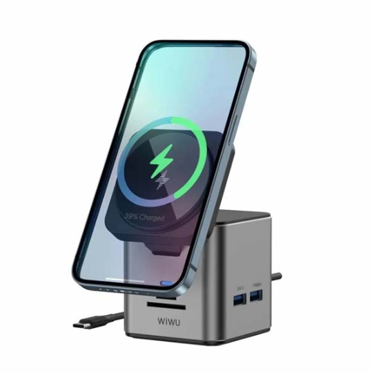 WiWU Wi-W025 9 in 1 Multi Port Type-C Docking Station With Magsafe Wireless Charger