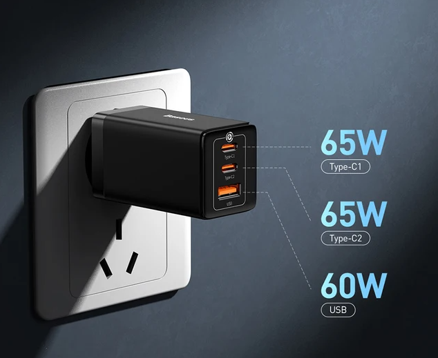 Baseus GaN5 Pro 65W Fast Charger 2X Type-C 1X USB Port CN For MacBook Laptop Phone