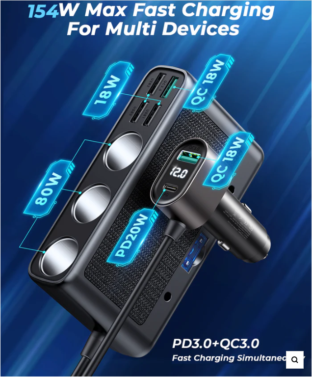 Joyroom JR-CL06 154W Car Charger Adapter with 3 Sockets & 6 Ports In Bangladesh