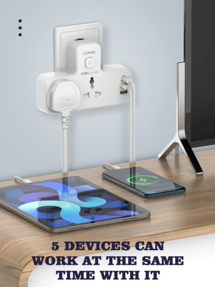 LDNIO SC2311 2 Way 5 Port Fast Charging Wall Power Socket With LED Lamp