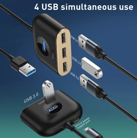 BASEUS SQUARE ROUND 4 in 1 USB HUB Adapter (USB3.0 to USB3.0*1+USB2.0*3)