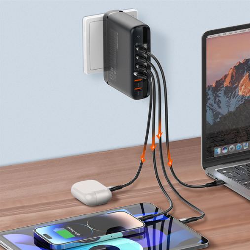 LDNIO A6140C 140W Super Fast Charging 6 USB Ports LED Display GaN Desktop Charger Adapter -1.5M