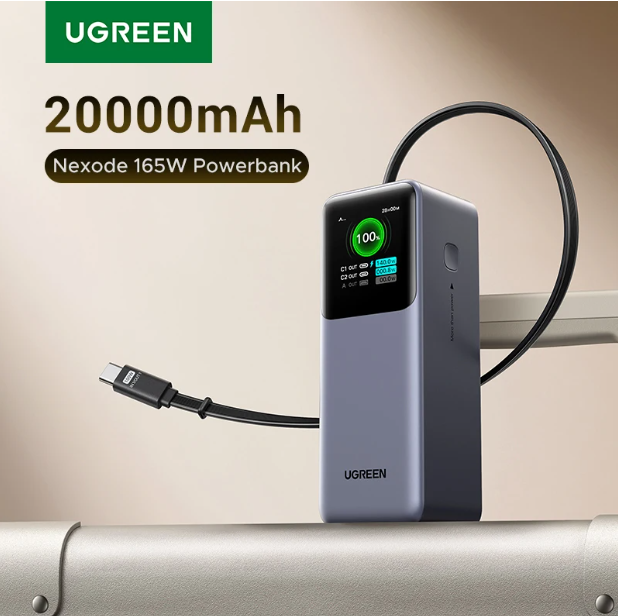 UGREEN Nexode Power Bank 20000mAh 165W with Built-in USB C Cable Laptop Travel Portable Charger
