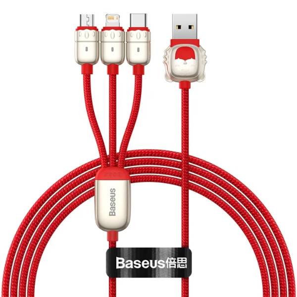 Baseus One for Three Data Cable USB to M+L+C (CASX010009) – Red Color